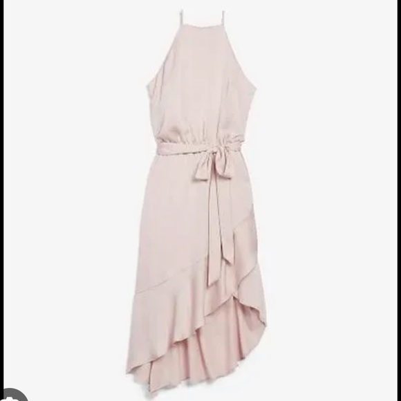 Express High Neck Asymmetrical Fit And Flare blush dress size medium - Picture 1 of 5